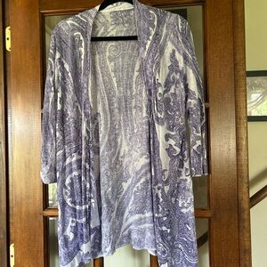 Chico’s Purple and White Paisley Kimono Cardigan